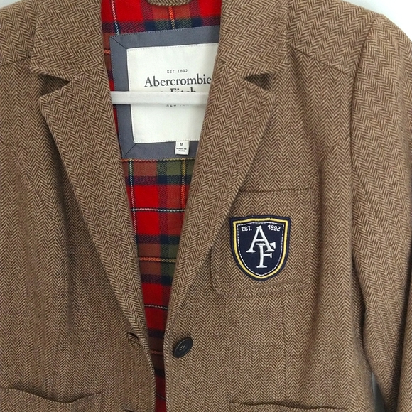 Vintage Brown Abercrombie Emblem Houndstooth Tartan Academia Blazer - Picture 4 of 10